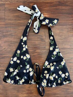 Black Daisy Halter Swim Top